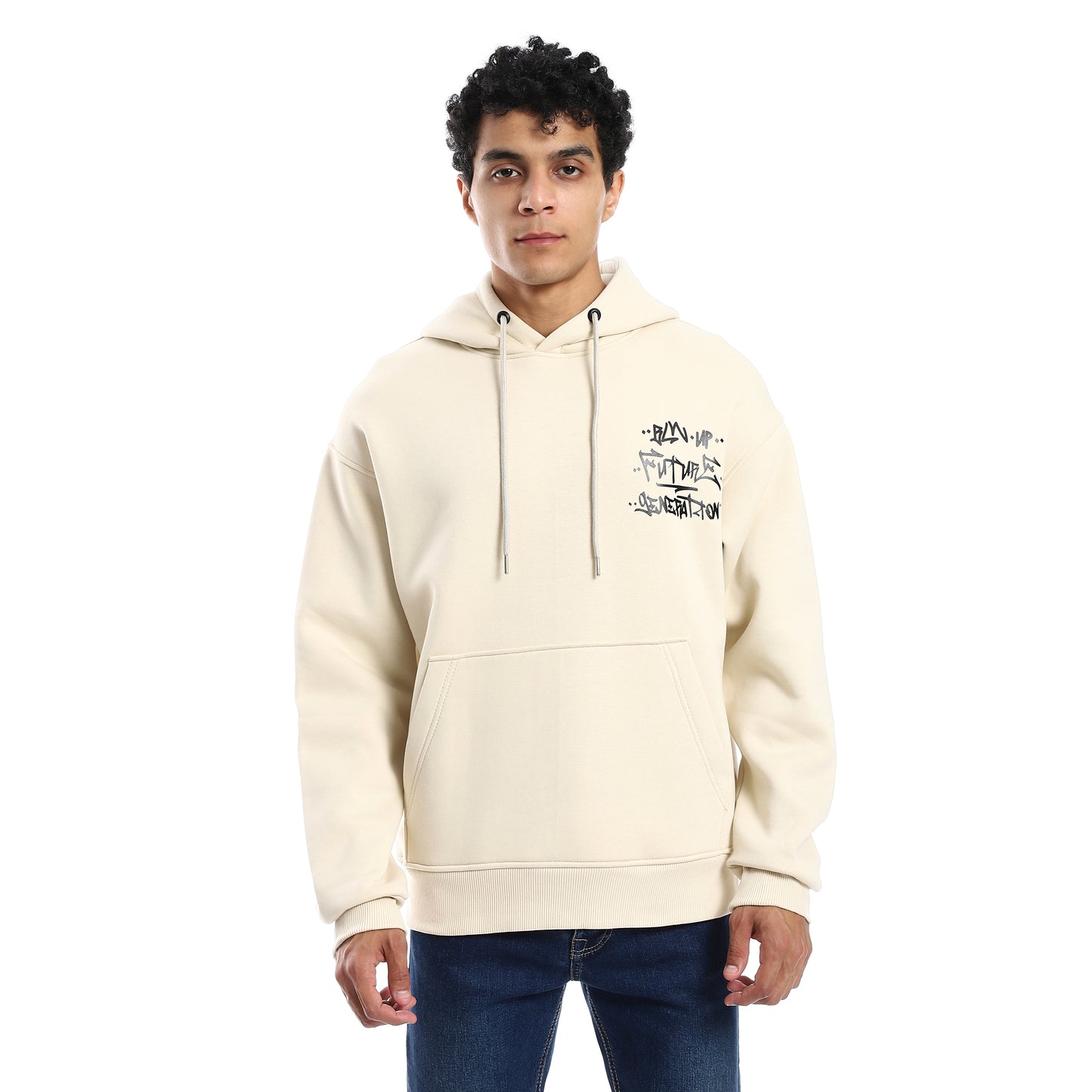 Beige Comfy Printed Hoodie