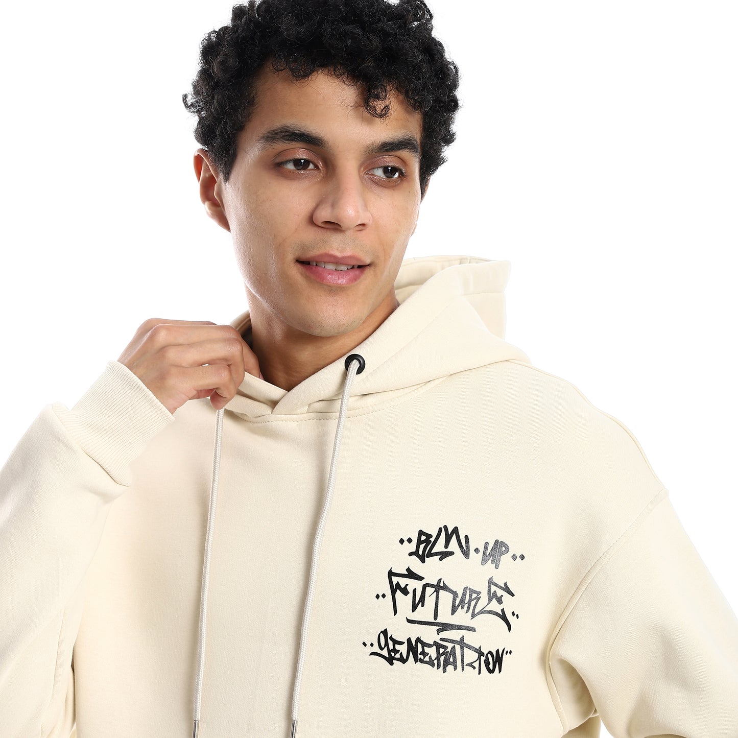 Beige Comfy Printed Hoodie