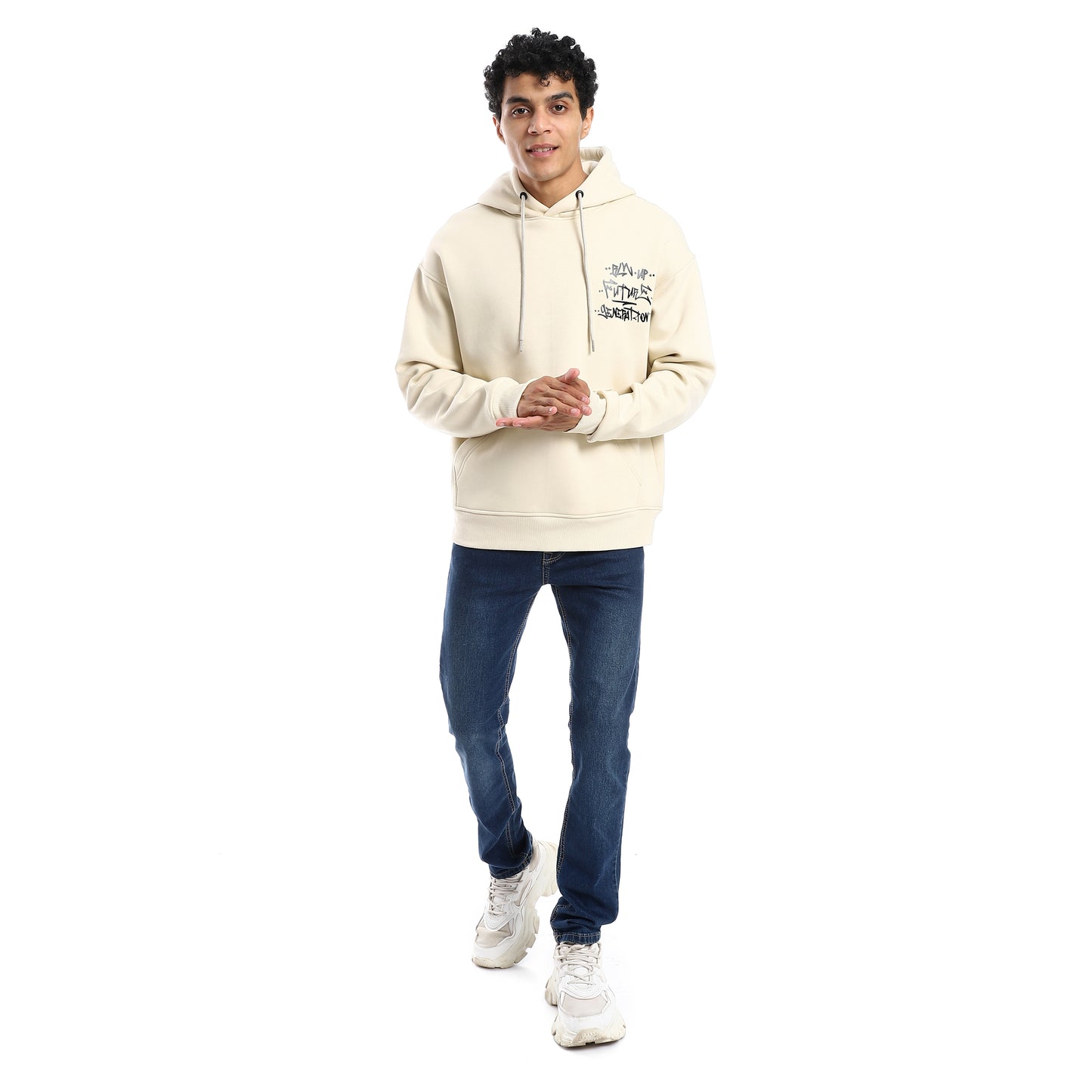 Beige Comfy Printed Hoodie