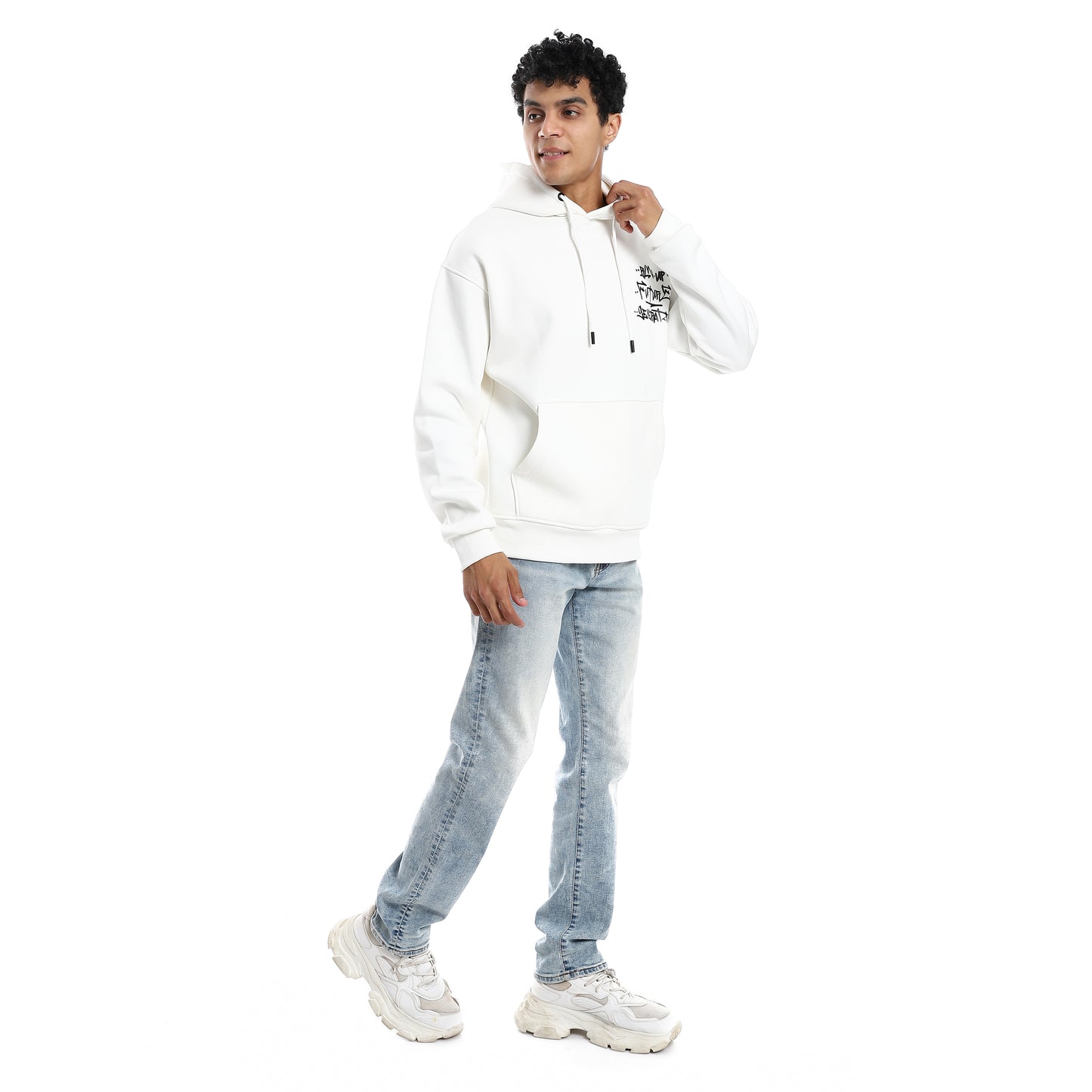 White Comfy Printed Hoodie