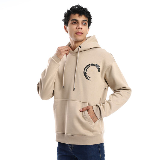 Beige Soft Cotton Printed Hoodie