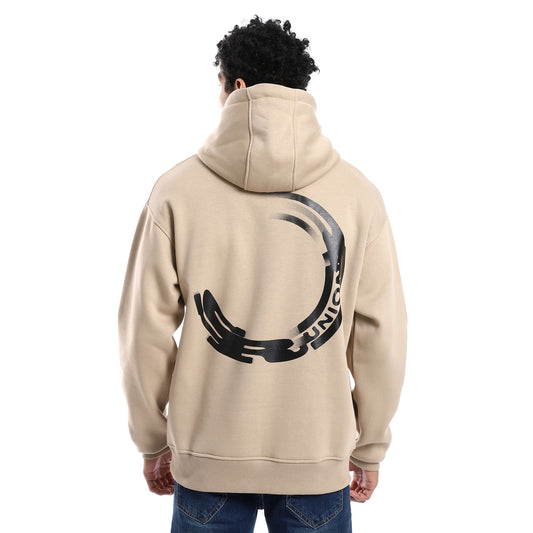 Beige Soft Cotton Printed Hoodie