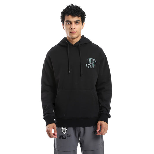 Black Kangaroo Pocket Hoodie with Back Print