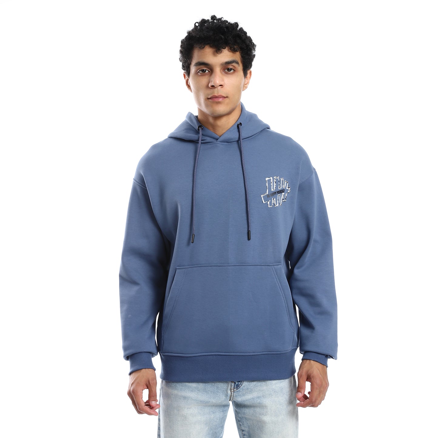 Steel Blue Kangaroo Pocket Hoodie with Back Print