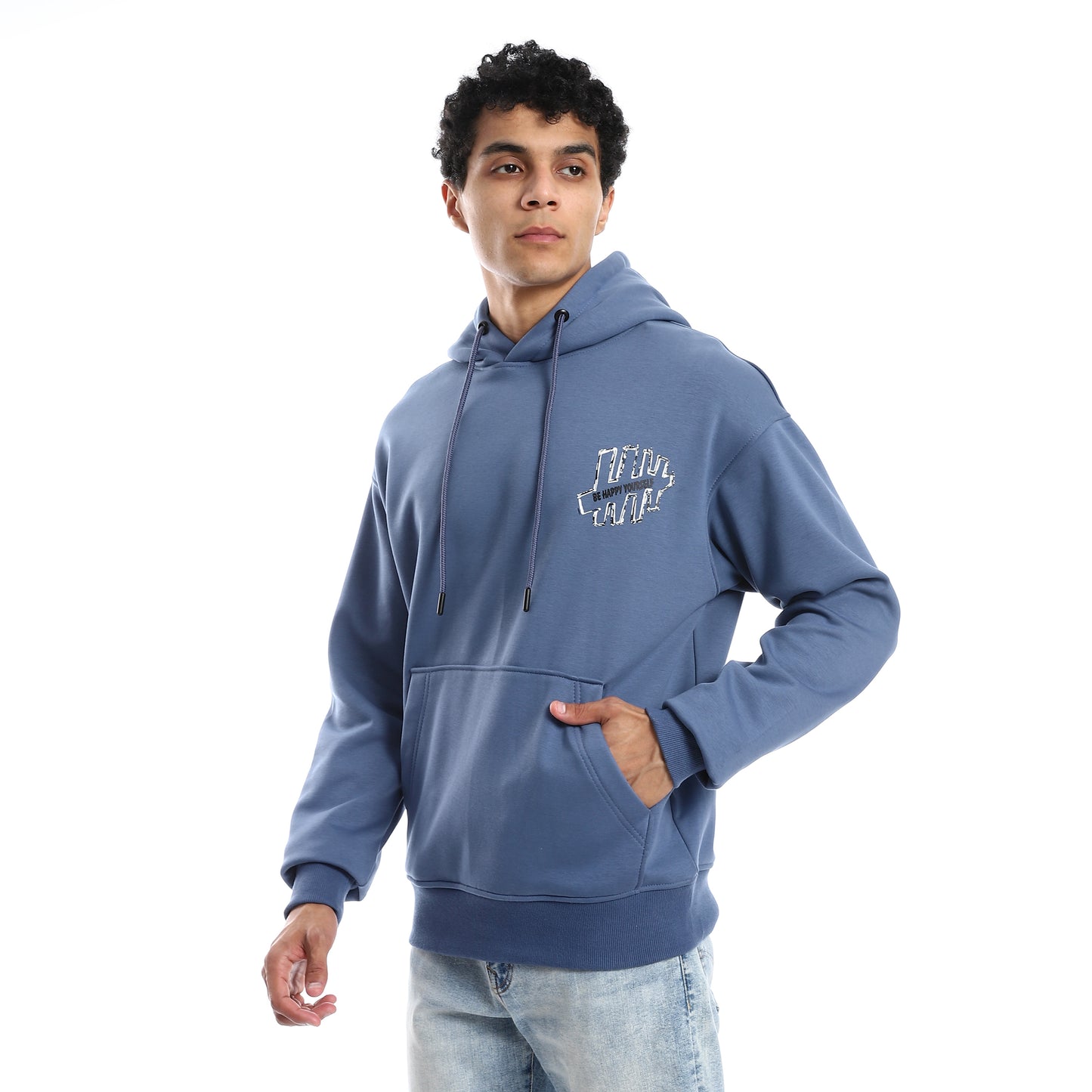 Steel Blue Kangaroo Pocket Hoodie with Back Print