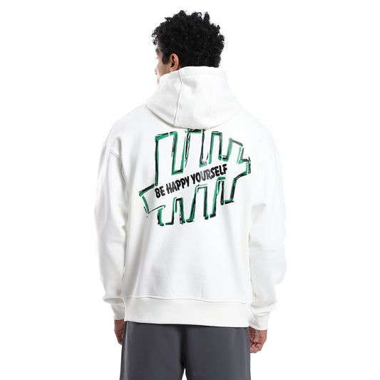 White Kangaroo Pocket Hoodie with Back Print