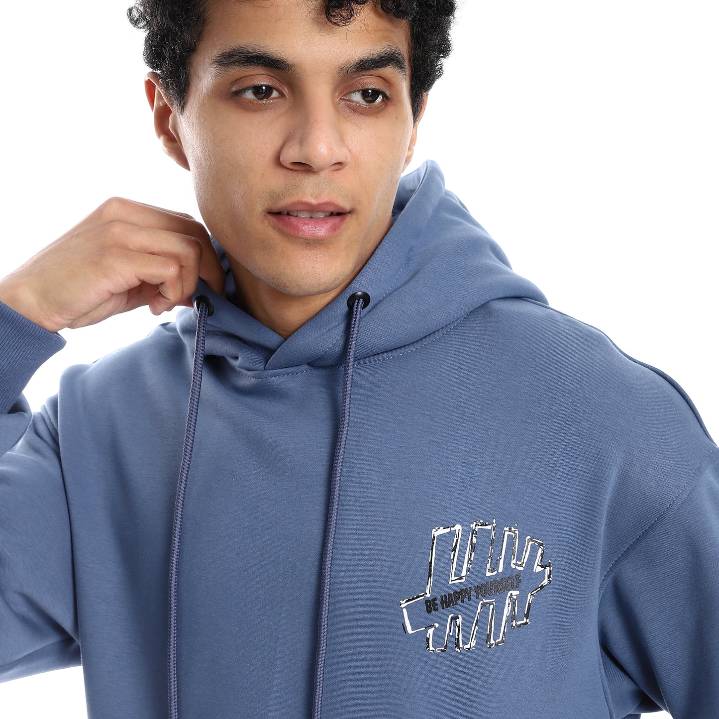 Steel Blue Kangaroo Pocket Hoodie with Back Print