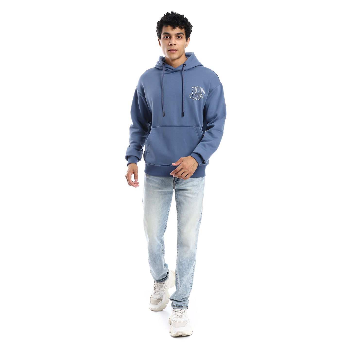 Steel Blue Kangaroo Pocket Hoodie with Back Print