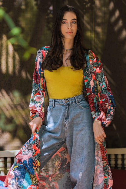 Animal Print Long Kimono