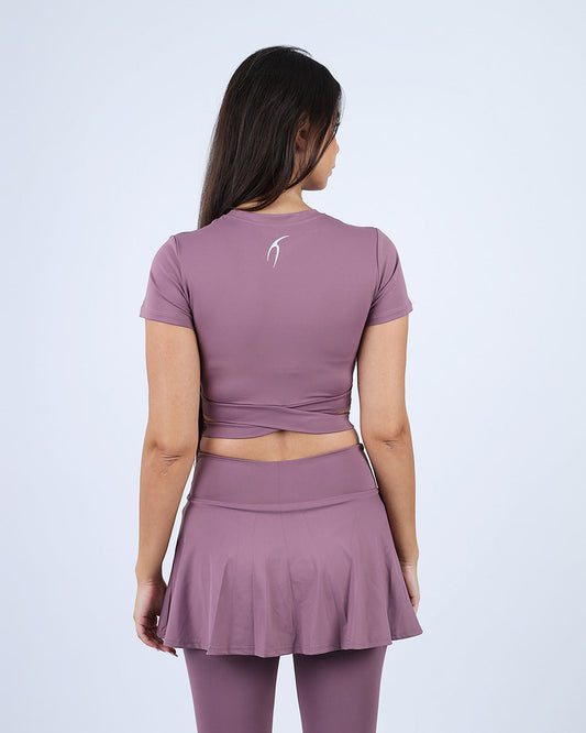 Purple Twisted Short Sleeves Crop T-shirt