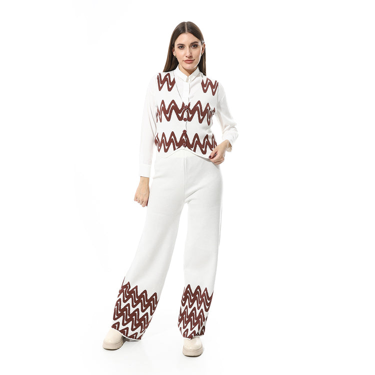 V-Neck Sleeveless Knitted Pants Set