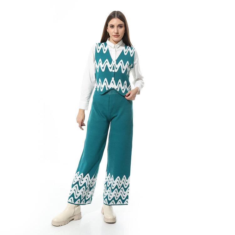 V-Neck Sleeveless Knitted Pants Set