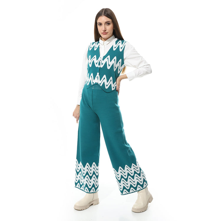 V-Neck Sleeveless Knitted Pants Set