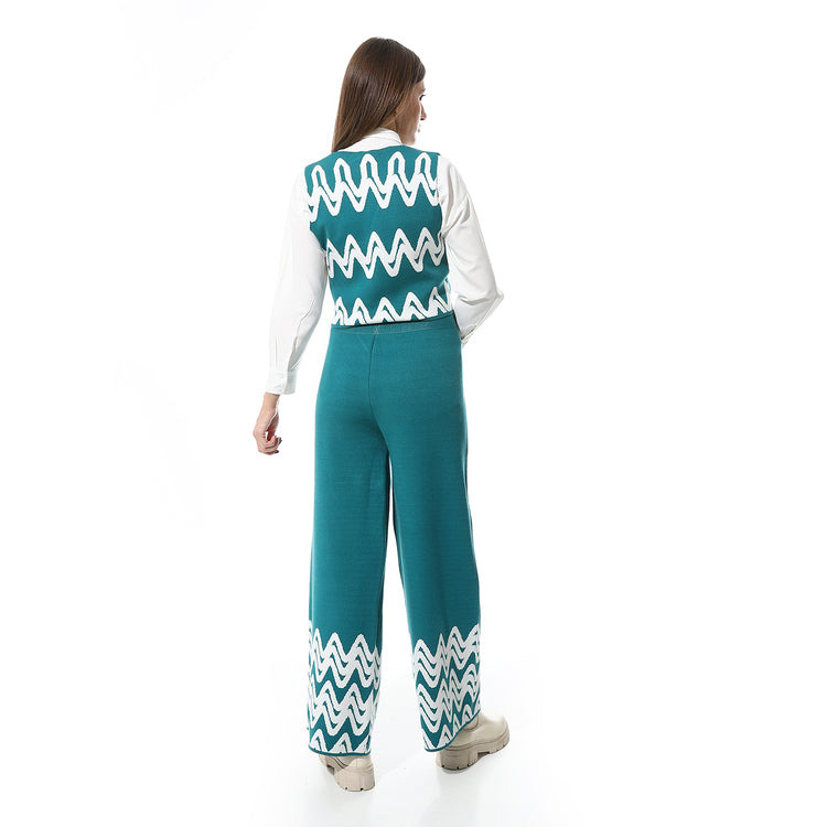 V-Neck Sleeveless Knitted Pants Set