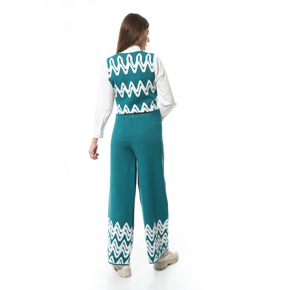 V-Neck Sleeveless Knitted Pants Set