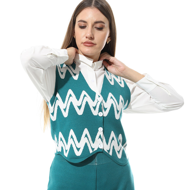 V-Neck Sleeveless Knitted Pants Set