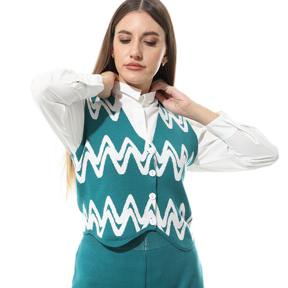 V-Neck Sleeveless Knitted Pants Set