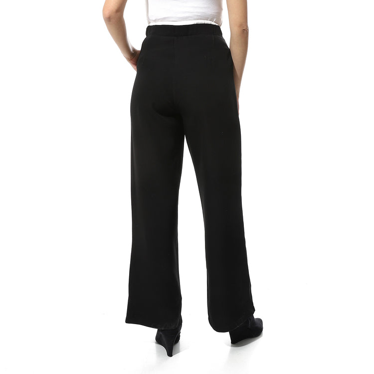 Black Classic Trousers with White Elastic Waist