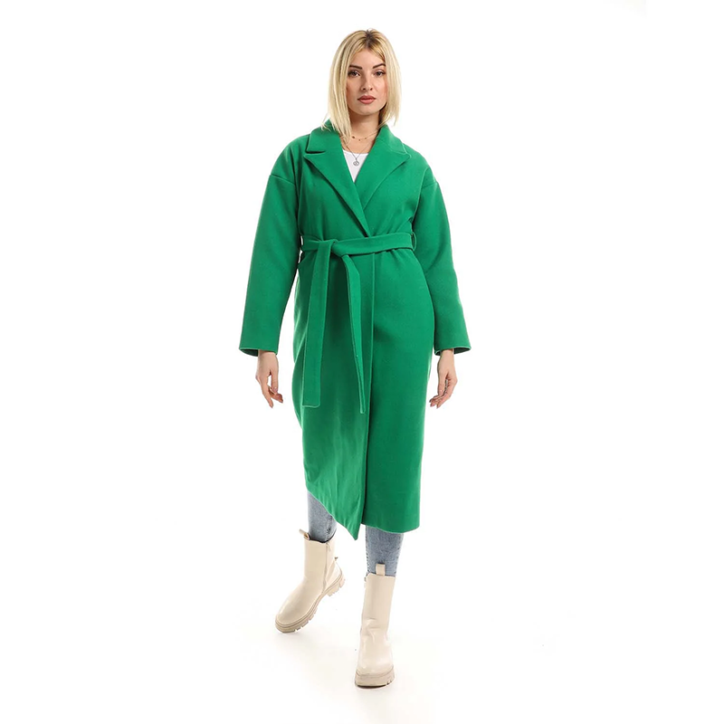 Wrap Belted Maxi Coat With Pockets