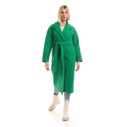 Wrap Belted Maxi Coat With Pockets