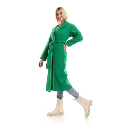 Wrap Belted Maxi Coat With Pockets