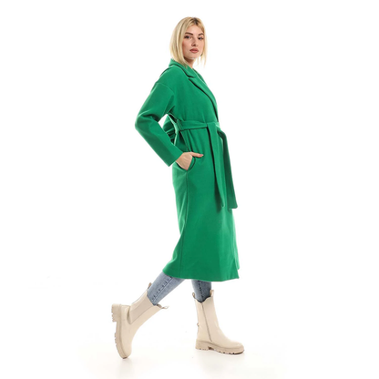 Wrap Belted Maxi Coat With Pockets