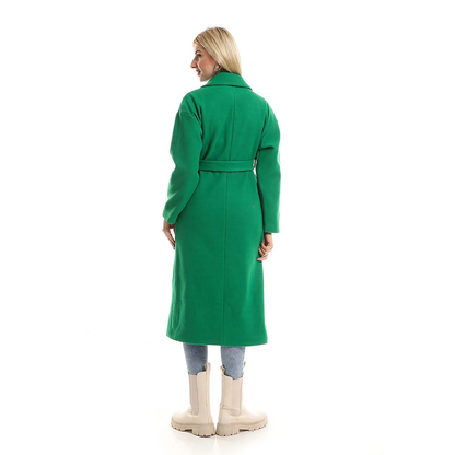 Wrap Belted Maxi Coat With Pockets