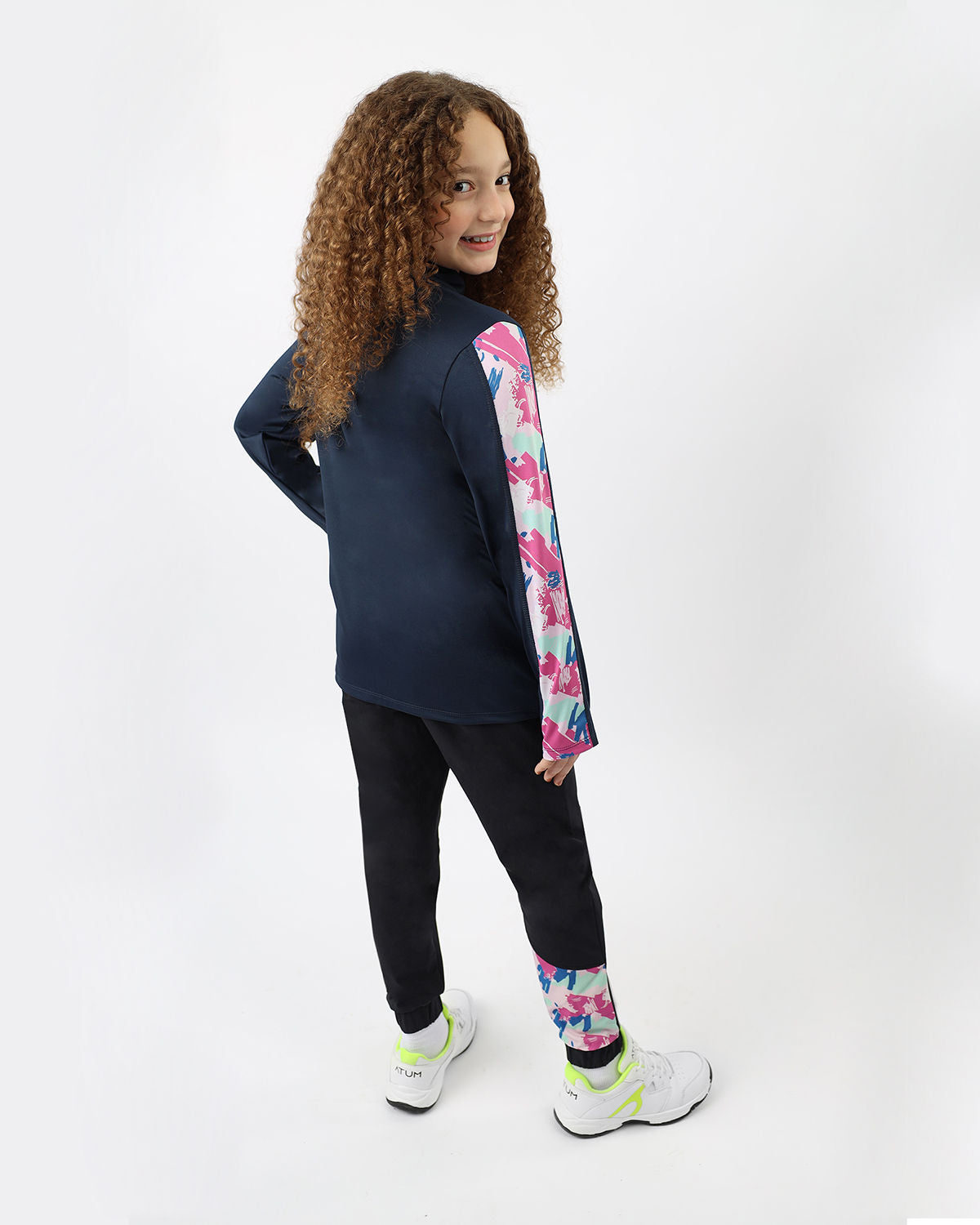 Navy Printed Sleeve Top for Girls