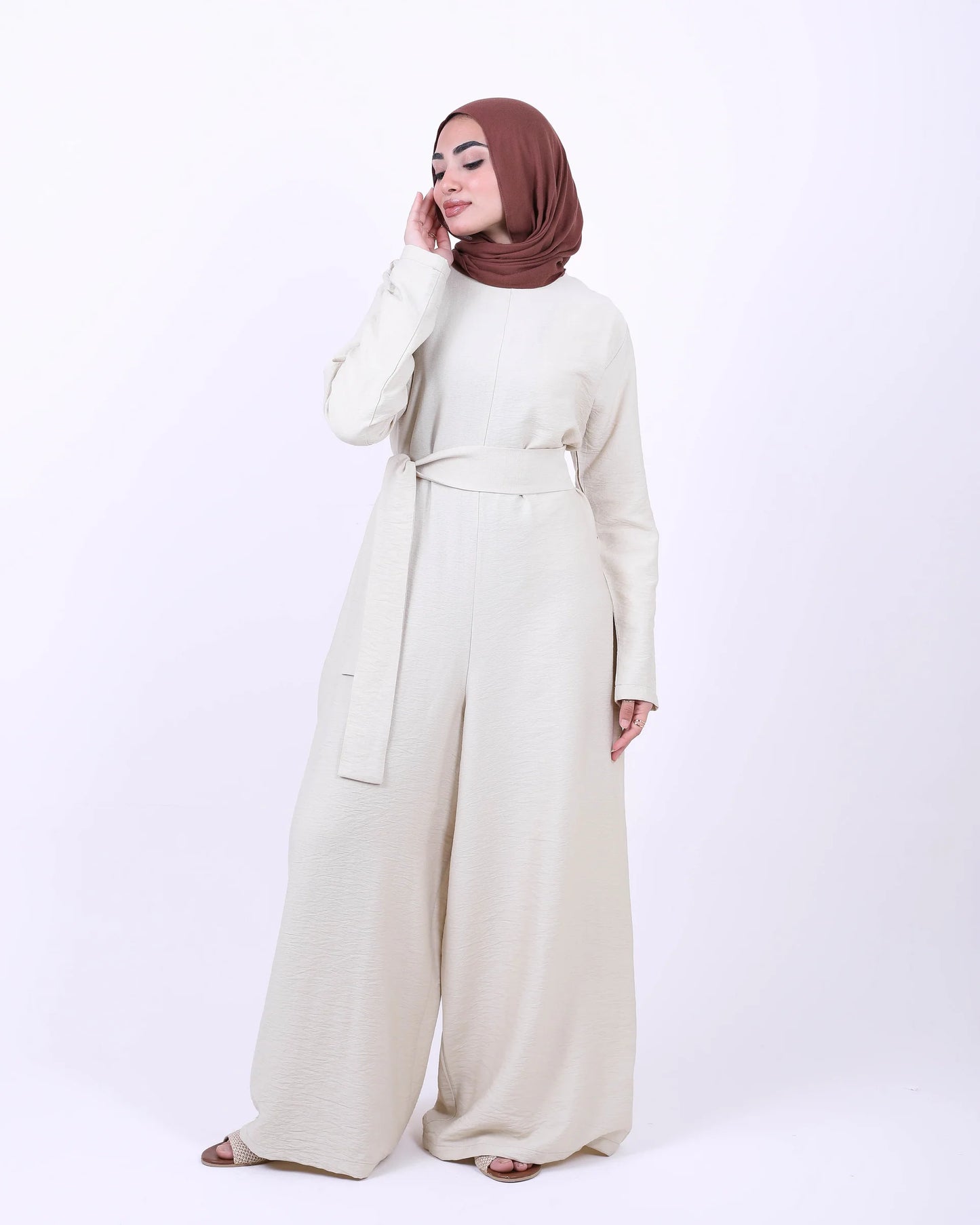 Elegant Jumpsuit with Waist Tie Belt