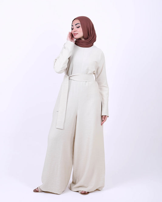 Elegant Jumpsuit with Waist Tie Belt
