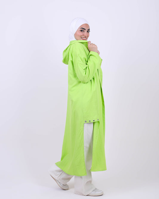 Lemon Green Long Hooded Cardigan