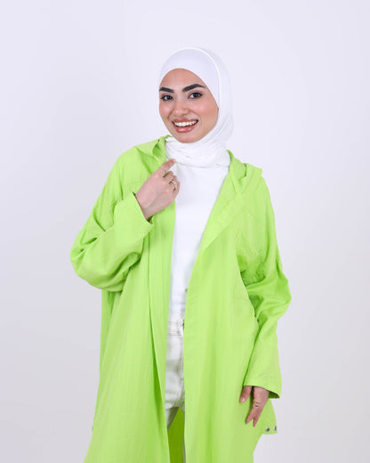 Lemon Green Long Hooded Cardigan