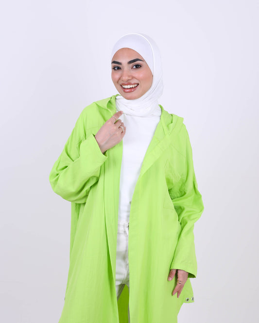 Lemon Green Long Hooded Cardigan