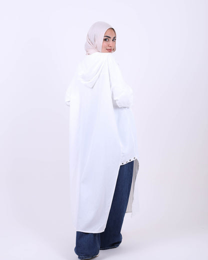 White Long Hooded Cardigan