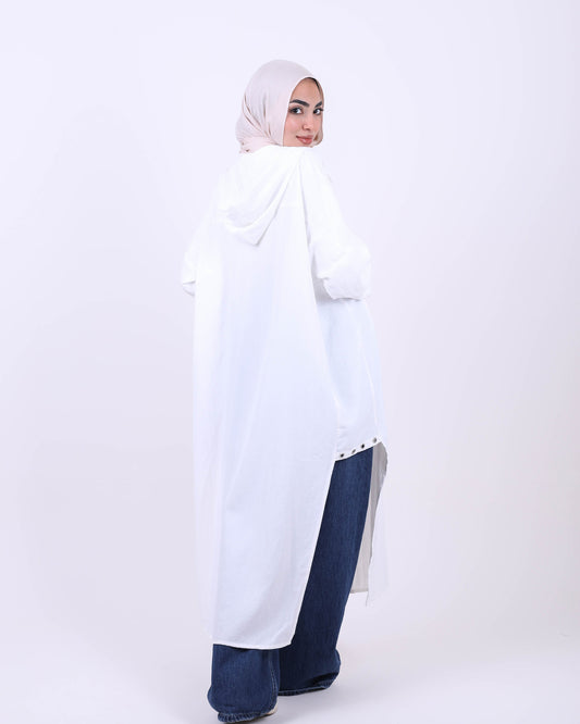 White Long Hooded Cardigan