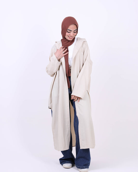 Beige Long Hooded Cardigan