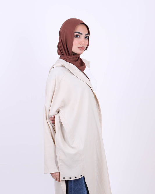 Beige Long Hooded Cardigan