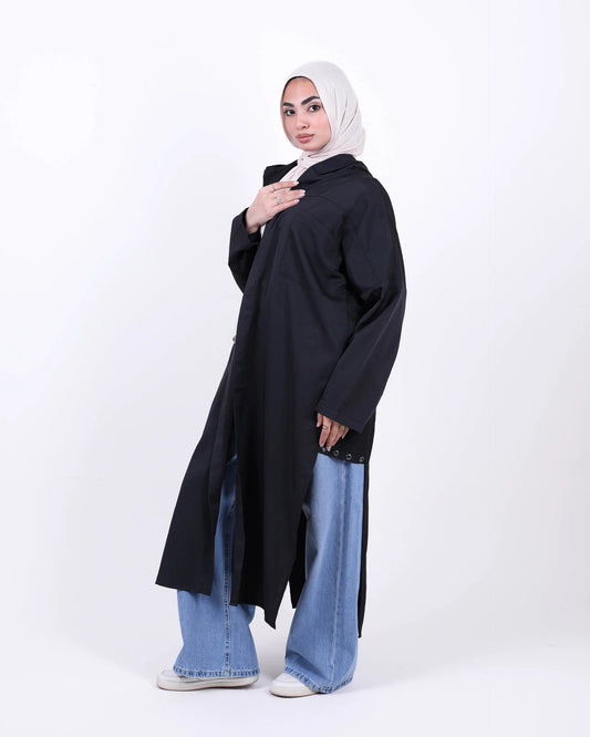 Black Long Hooded Cardigan