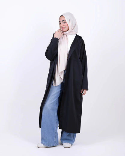 Black Long Hooded Cardigan