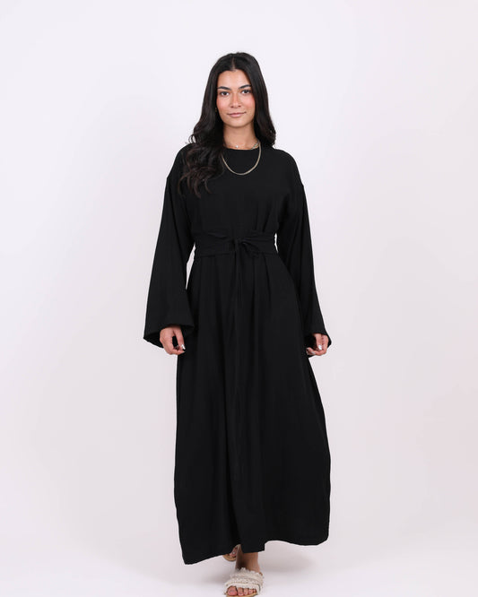 Black Front Waist Belt Dress