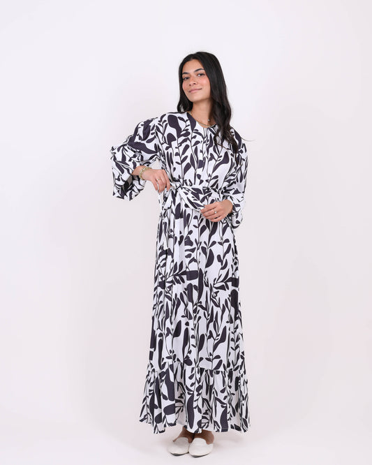 Black & White Printed Satin Dress