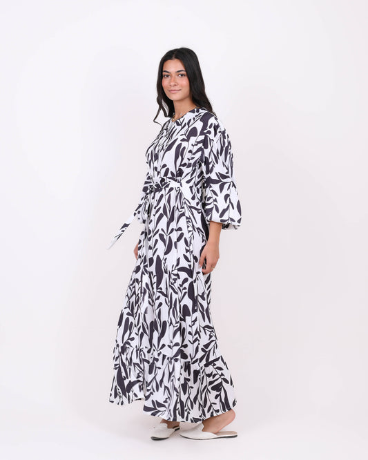 Black & White Printed Satin Dress