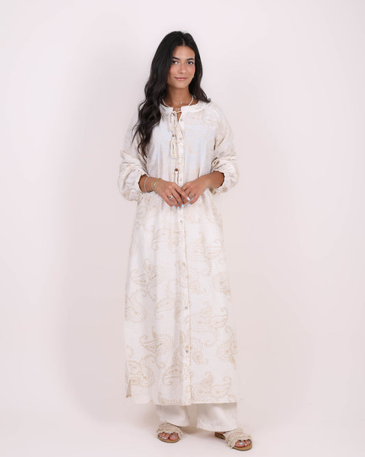 Off-White Embroidered Bloom Shirt Dress