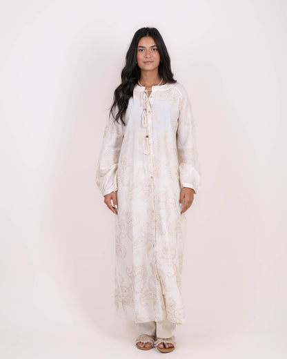 Off-White Embroidered Bloom Shirt Dress