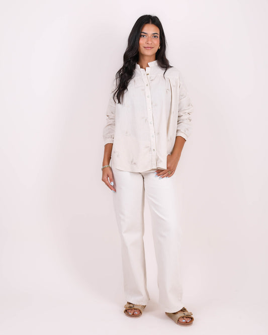 Beige Linen Stitched Shirt