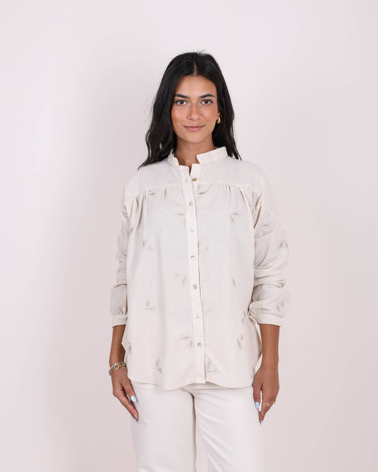 Beige Linen Stitched Shirt