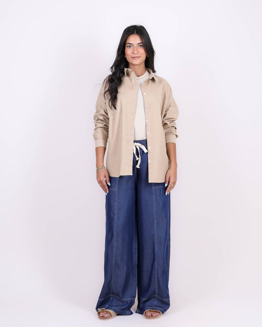 Tencel Jeans Pants with Drawstring