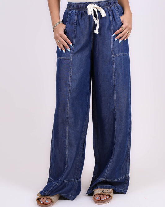Tencel Jeans Pants with Drawstring