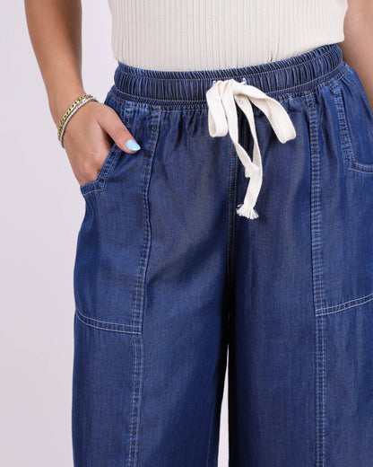 Tencel Jeans Pants with Drawstring