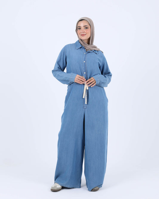 Tencel Jumpsuit with Waist Drawstring
